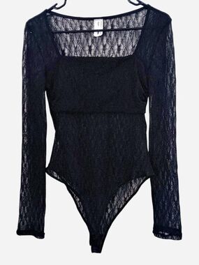Black Lace Long-Sleeve Bodysuit - Women Tops 7day Wknd Large